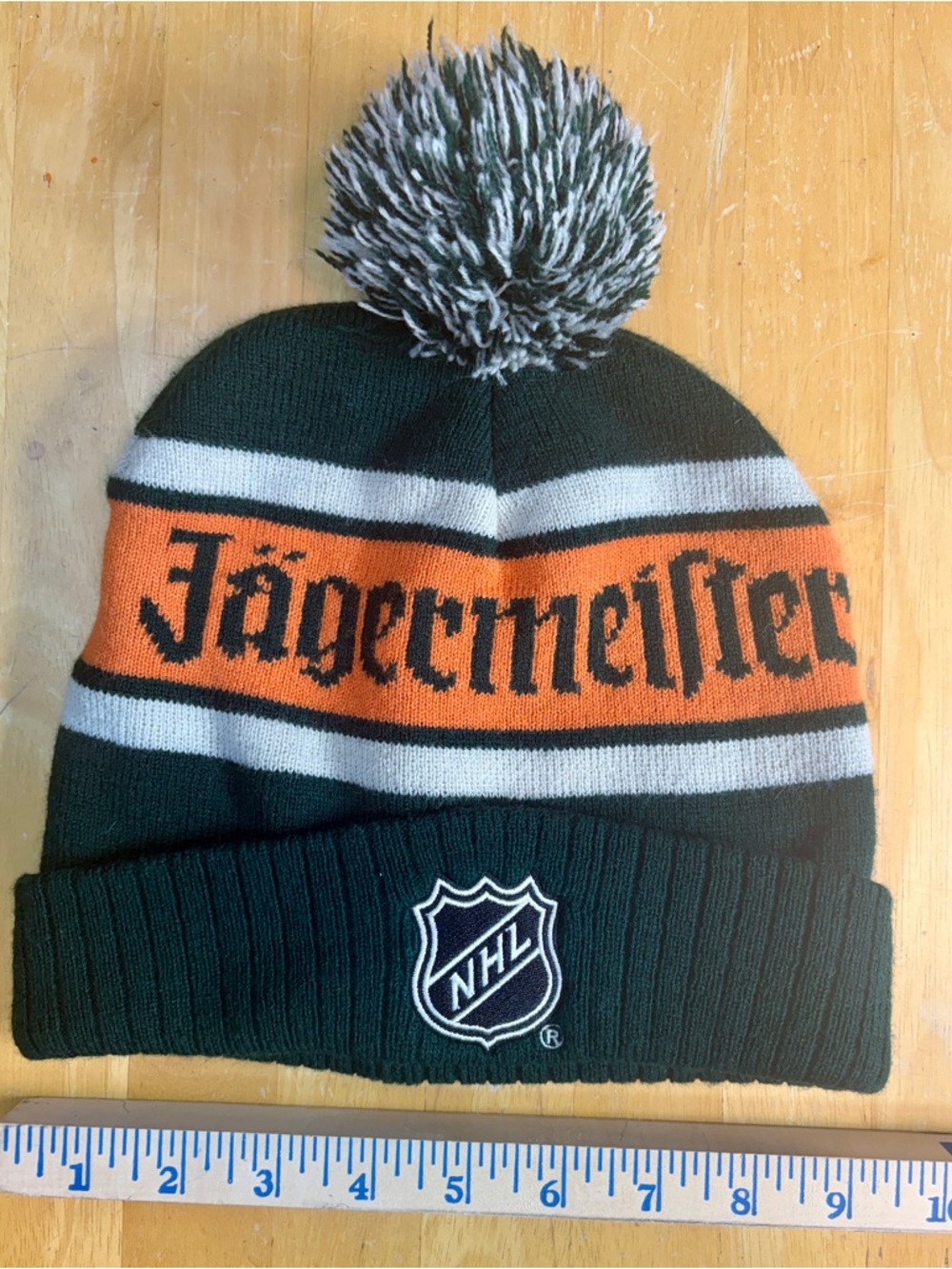 Jagermeister NHL Dark Green Orange White Winter Pom Pom Beanie Hockey